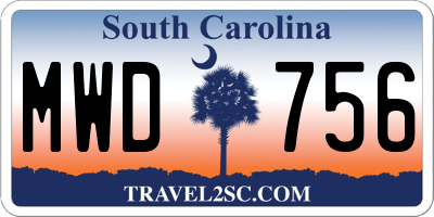 SC license plate MWD756