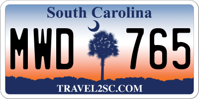 SC license plate MWD765