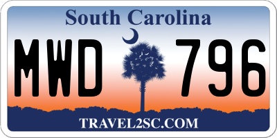 SC license plate MWD796