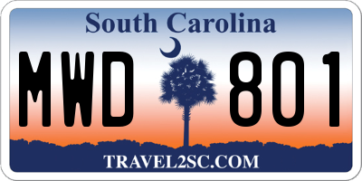 SC license plate MWD801