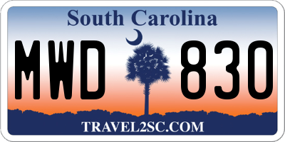 SC license plate MWD830