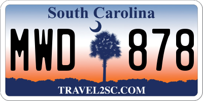 SC license plate MWD878