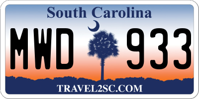 SC license plate MWD933