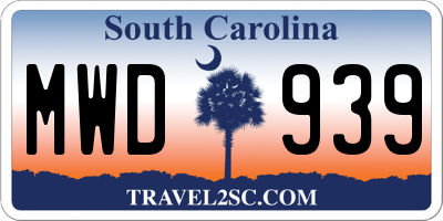 SC license plate MWD939