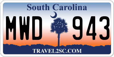SC license plate MWD943
