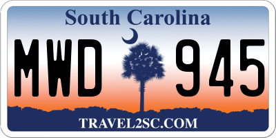 SC license plate MWD945