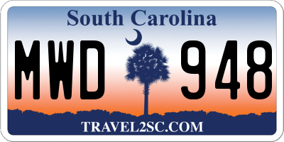 SC license plate MWD948