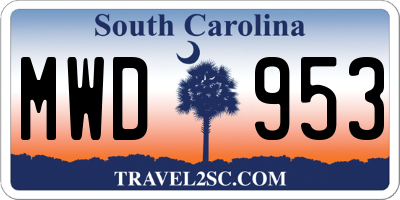 SC license plate MWD953