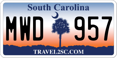 SC license plate MWD957