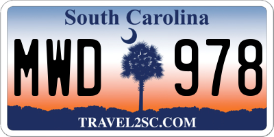 SC license plate MWD978