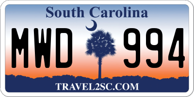 SC license plate MWD994