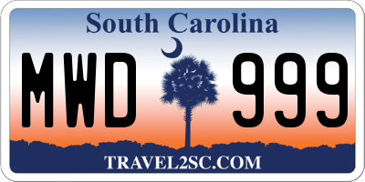 SC license plate MWD999