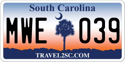 SC license plate MWE039