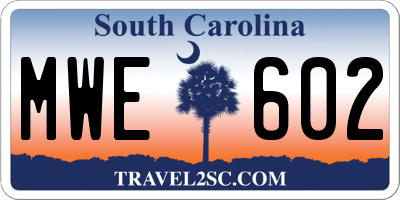 SC license plate MWE602