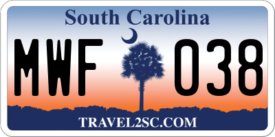 SC license plate MWF038