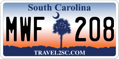 SC license plate MWF208