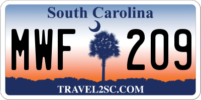 SC license plate MWF209