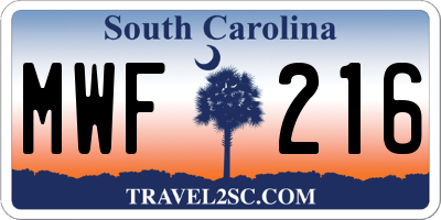 SC license plate MWF216