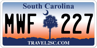SC license plate MWF227