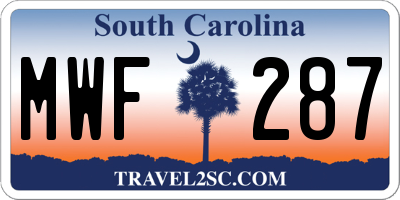 SC license plate MWF287