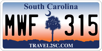SC license plate MWF315