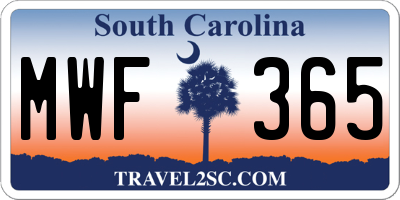 SC license plate MWF365