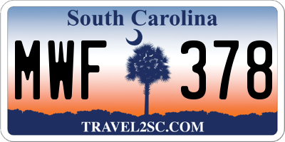 SC license plate MWF378
