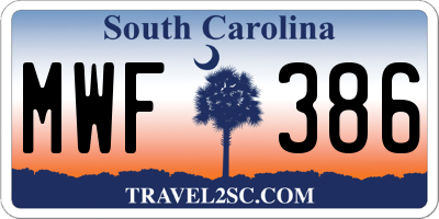 SC license plate MWF386