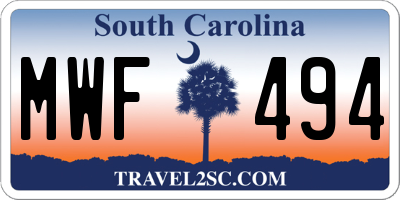 SC license plate MWF494