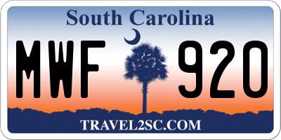SC license plate MWF920