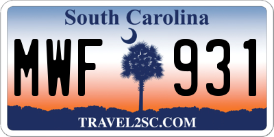 SC license plate MWF931