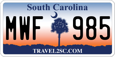 SC license plate MWF985