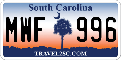 SC license plate MWF996