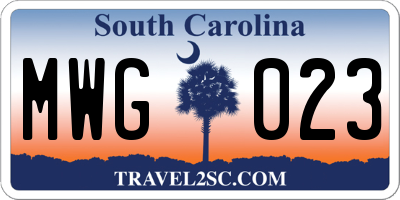 SC license plate MWG023