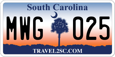 SC license plate MWG025
