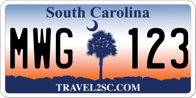 SC license plate MWG123