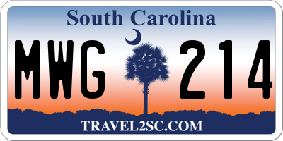 SC license plate MWG214