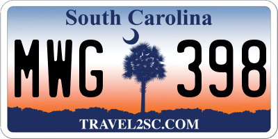 SC license plate MWG398