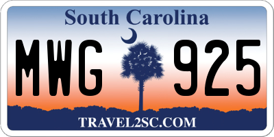 SC license plate MWG925