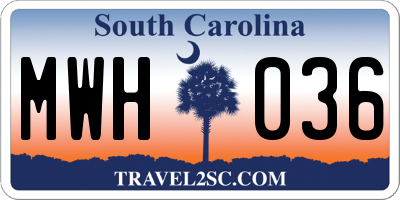 SC license plate MWH036