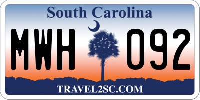 SC license plate MWH092