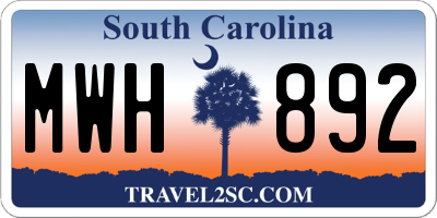 SC license plate MWH892
