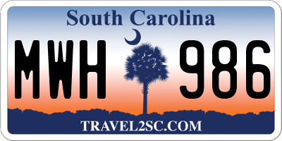 SC license plate MWH986