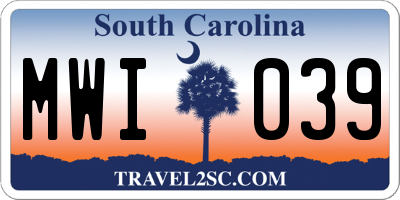 SC license plate MWI039