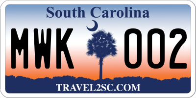 SC license plate MWK002