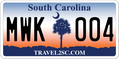 SC license plate MWK004