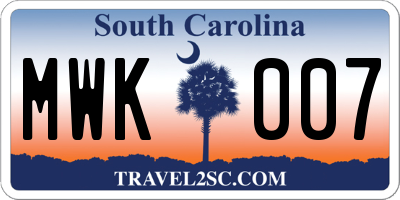 SC license plate MWK007