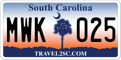 SC license plate MWK025
