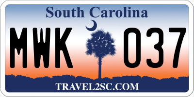 SC license plate MWK037