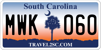 SC license plate MWK060